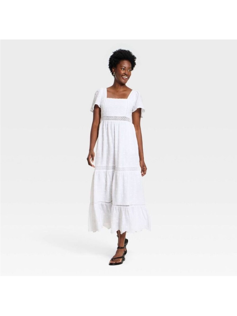 Women’s Ruffle Short Sleeve Maxi Sundress Universal Thread White